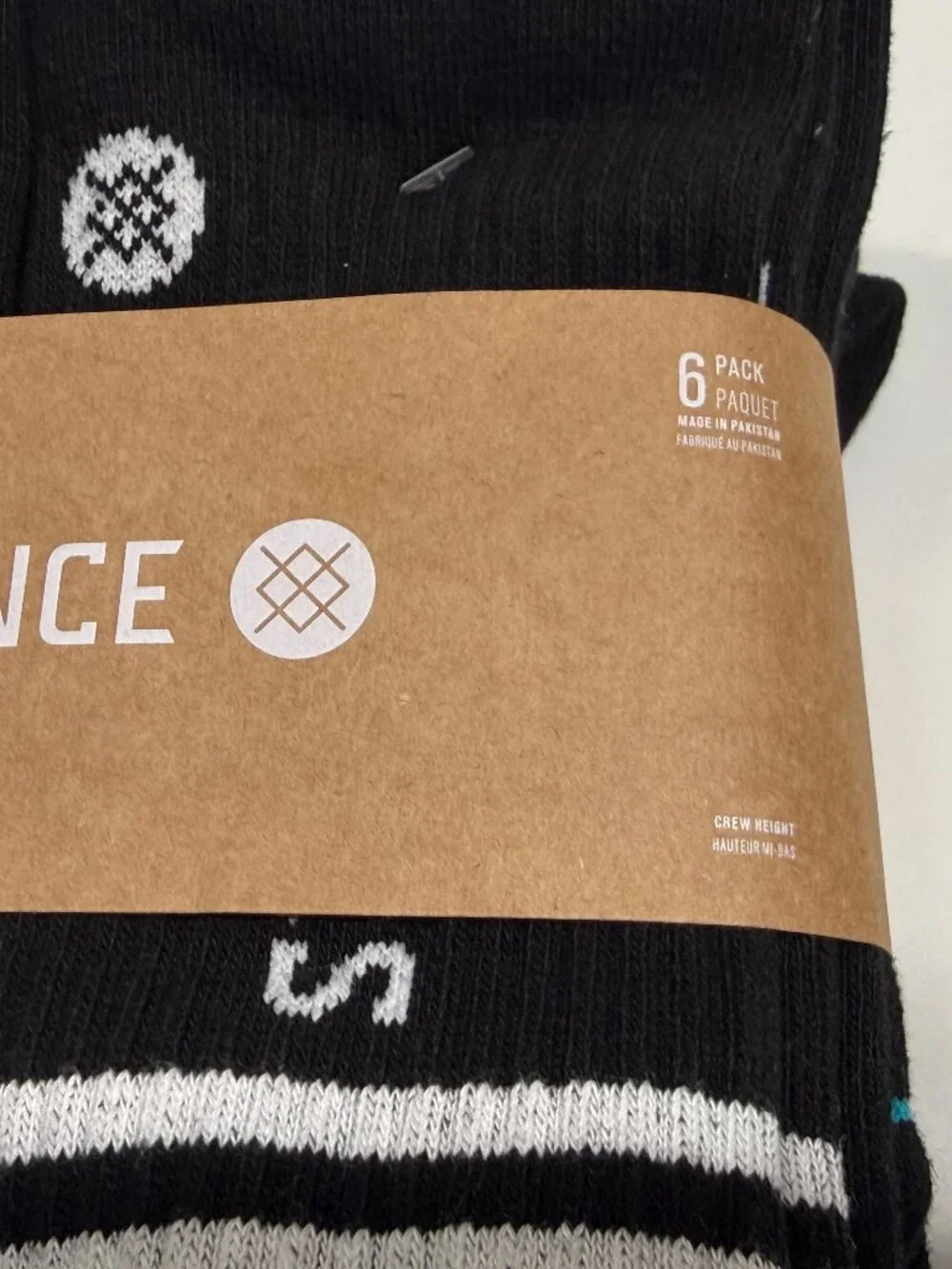 NWT - Stance Core 6 Pack Crew Socks - 6 Pair  - Black with White Accents – Large
